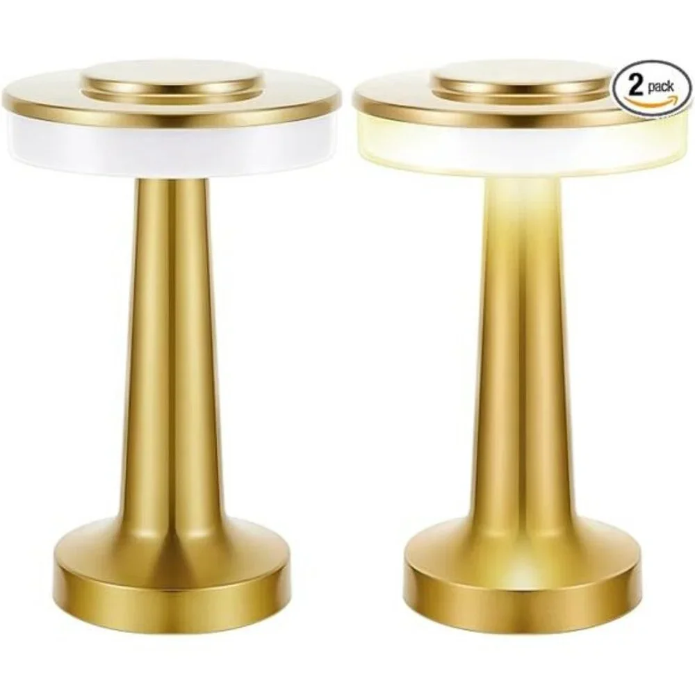Set of 2 LED Table Lamps Rechargeable Touch Sensor Portable Cordless Gold
